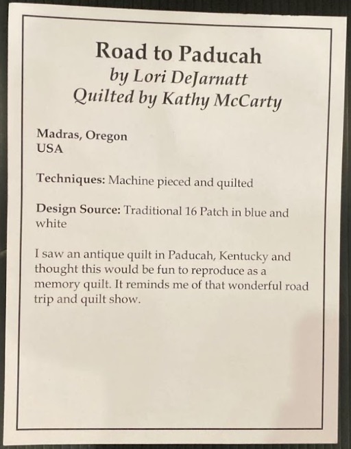 "Road to Paducah" by Lori DeJarnatt, Quilted by Kathy McCarty - Sign